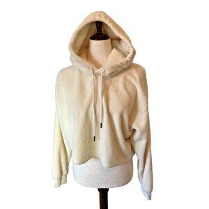 Urban Outfitters Womens Top Sz L Beige Boho Long Sleeve Hood Cropped Sherpa Y2K
